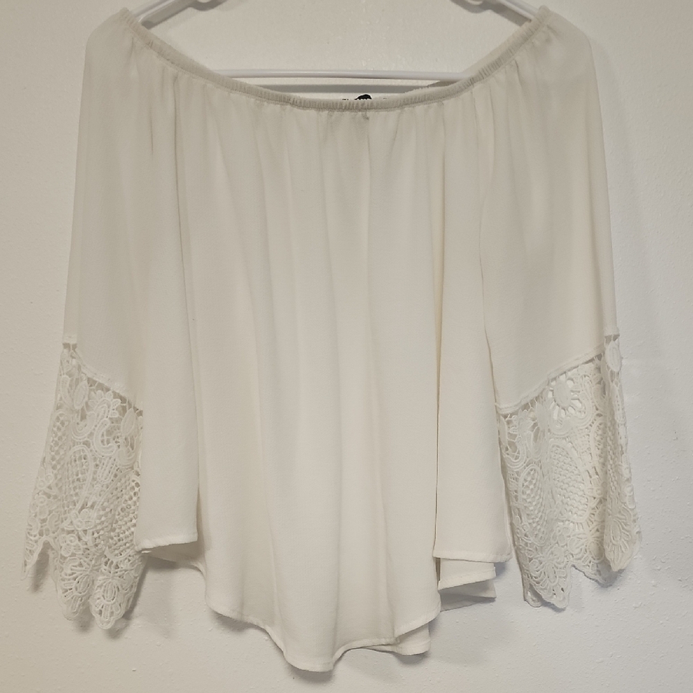 Cleo White Bell Sleeve Asymmetrical Blouse